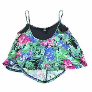 Windsor Tropical Crop Top Size Small Womens Green Black Flowy Floral Print Tank